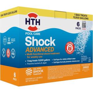 imageHTH 52037R Pool Care Shock Advanced Swimming Pool Chemical  Cal Hypo Formula Prevents Bacteria ampamp Algae Restores Crystal Clear Water  Shock Treatment 1lb 12 Pack6 Pack